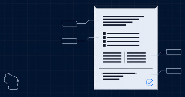 A blueprint-style scope document with callouts for Work, Materials, Responsibilities, and Exclusions