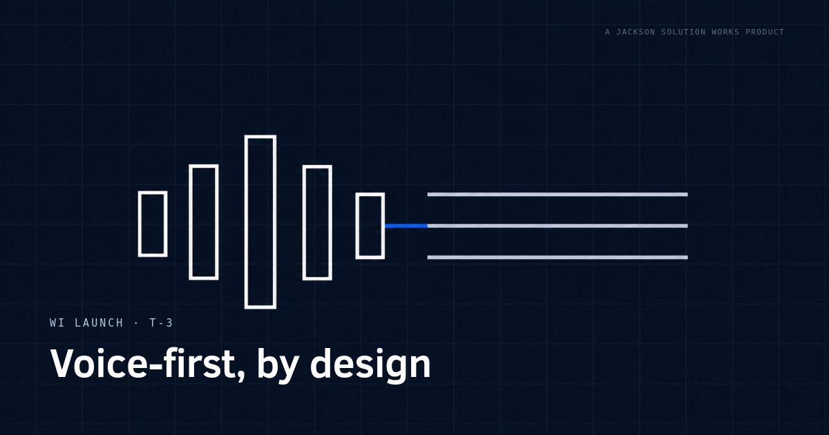 Audio waveform resolving into structured document lines, representing voice-first design