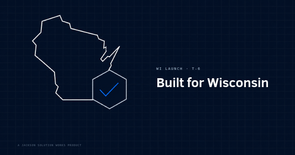 Stylized Wisconsin state outline with a certification badge, representing DSPS Dwelling Contractor requirements