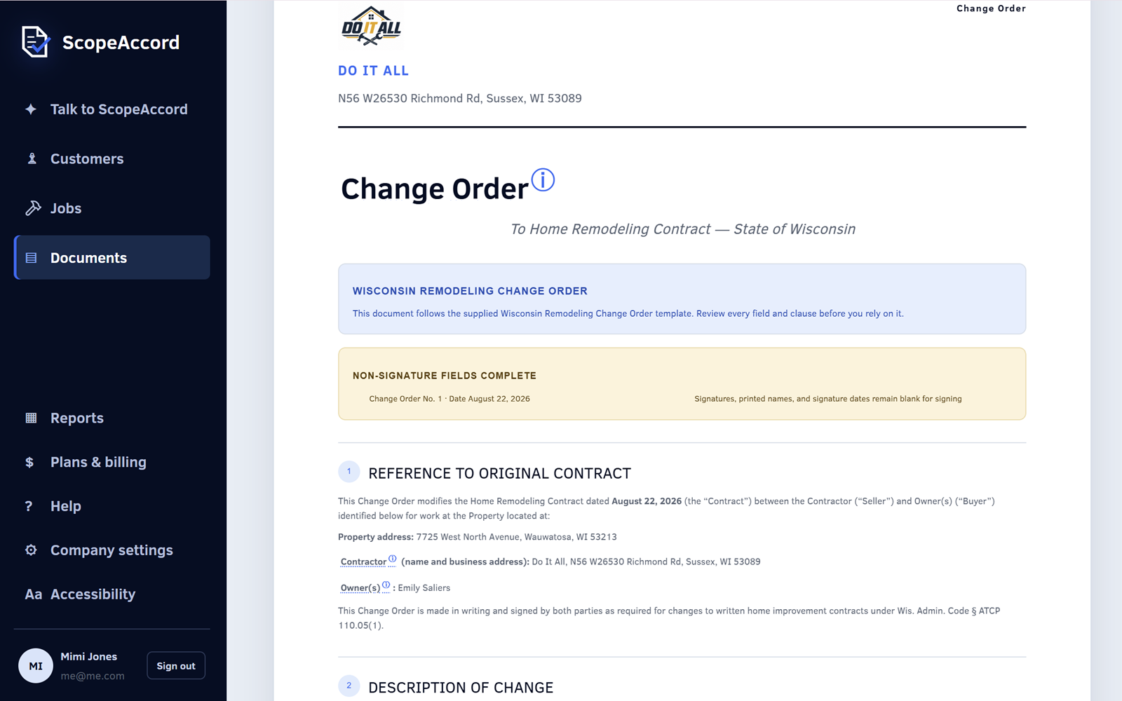 A Wisconsin change order