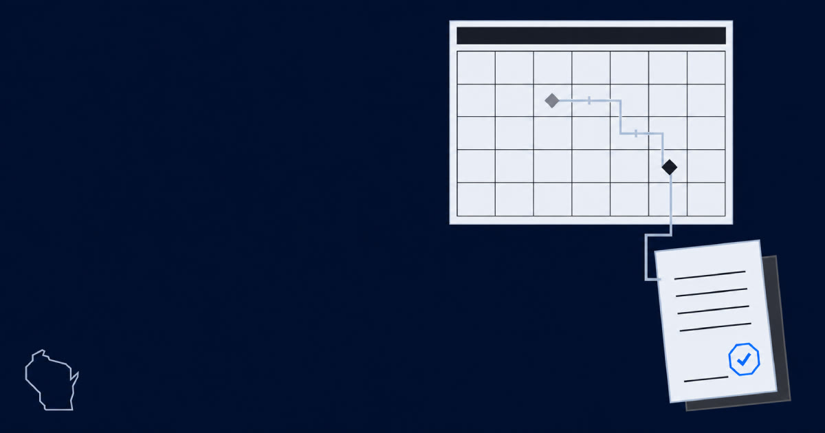 A calendar grid with a milestone marker moved from one date to a later one along a stepped path, flowing into a delay notice with a blue approval checkmark